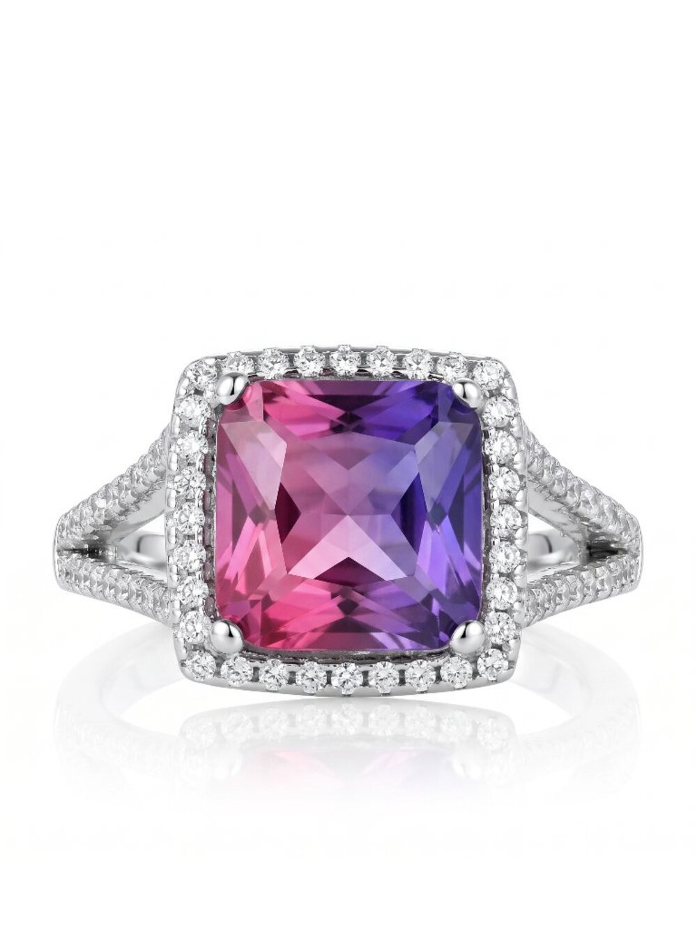 Pink & Purple Radiant Square Gemstone Ring, real 925 Sterling Silver